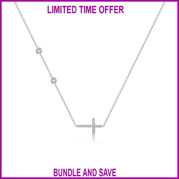 Sterling Silver Cross Necklace Minimalist Faith Jewelry 17.7 Inch Chain
